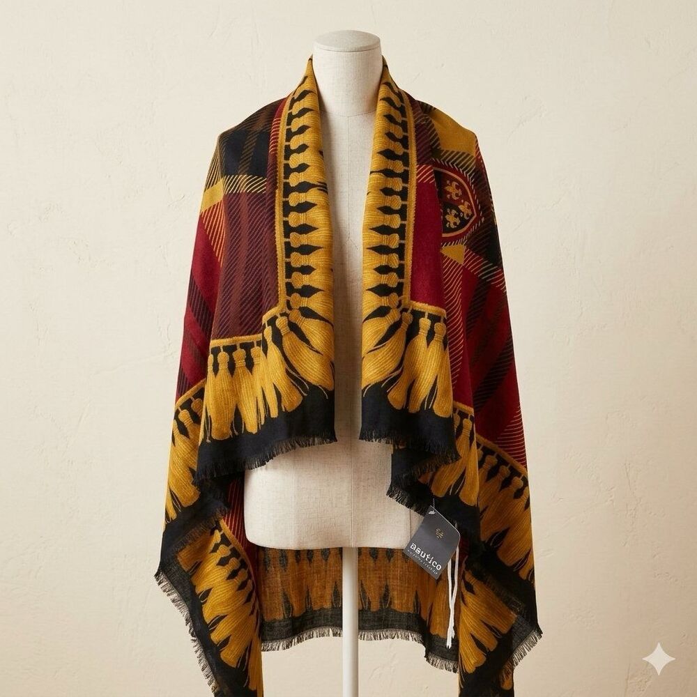Vintage Nautico Blanket Shawl Ornate Danish Baroque Maximalist Tassel Fringe NWT